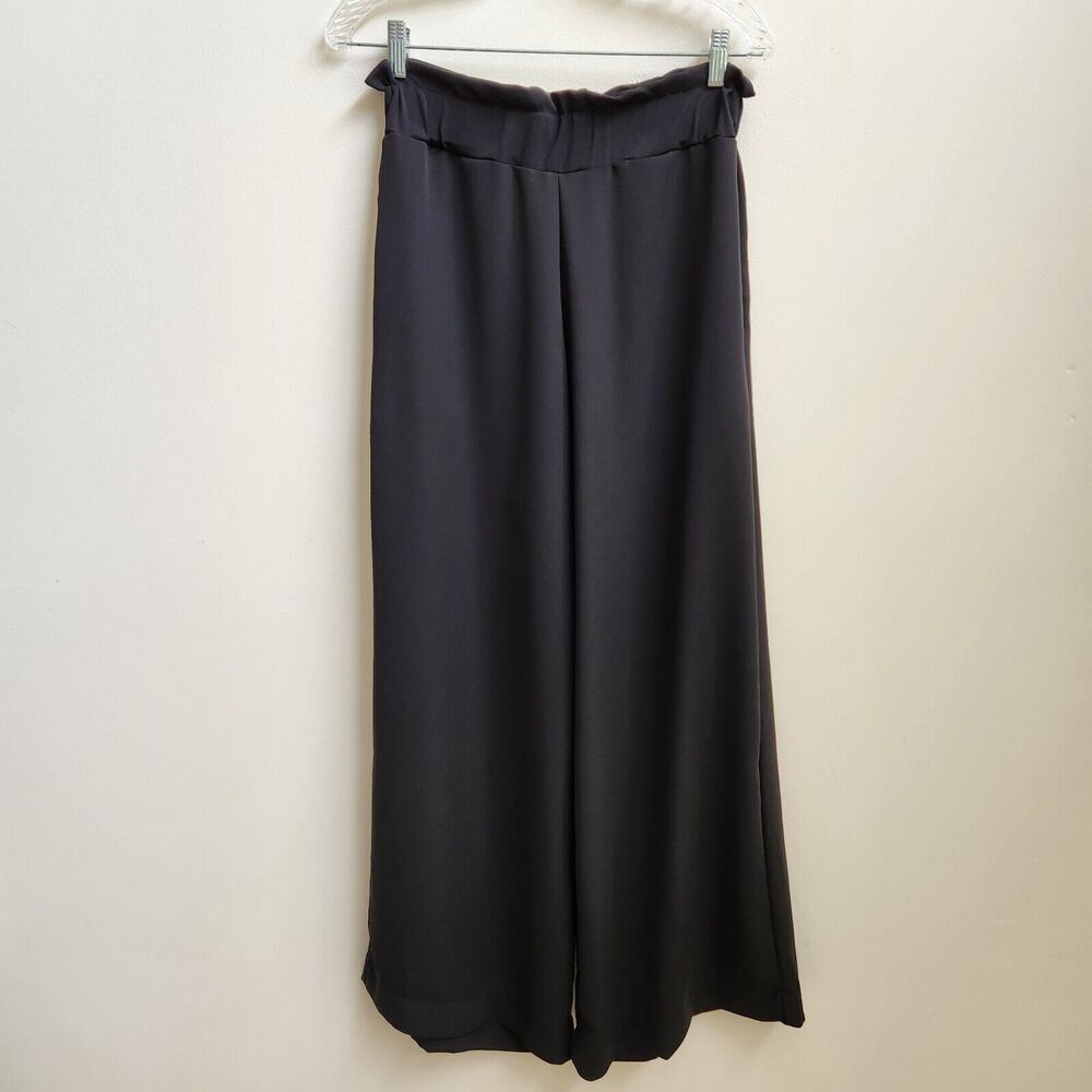 Amaro Pants Women's 2 Black Cropped Wide Leg Elastic Waist Minimalist Lagenlook